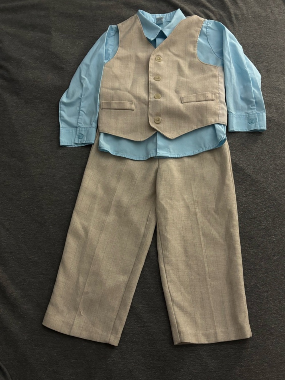 George Boys Light cream Vest & Pants with Light Blue Shirt Dress suit